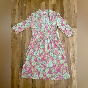 Lilly Pulitzer Blayney Vneck Silk Blend Pink and Green Floral Dress with Pockets